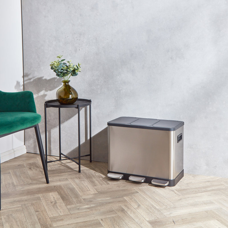 Ajavian Steel Step On and Odour Seal Recycling Bin, 5.27, 39cm H x 50cm W x 27cm D