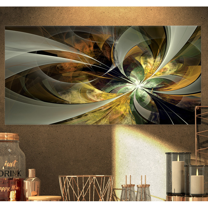 «Symmetric Gold Fractal Flower», impression, H 12 po x l 20 po, Toile tendue, Sans cadre