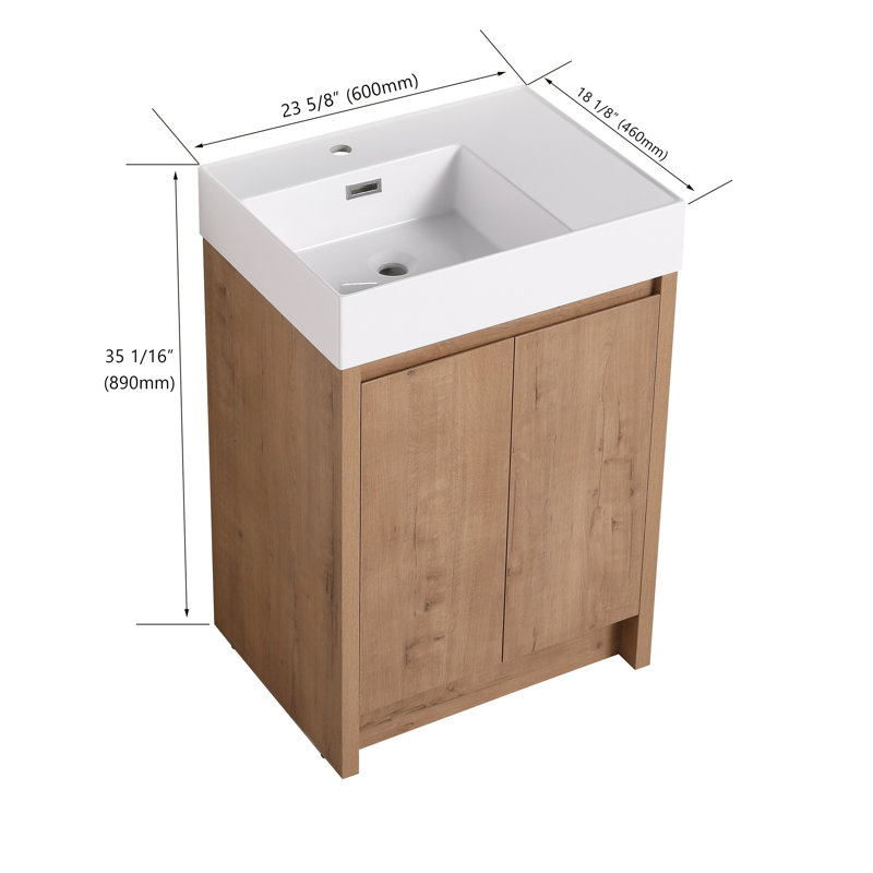 Ariadny 24'' Single Sink Freestanding Bathroom Vanity, Floor Standing Vanity With 2 Doors and White Resin Basin Sink Top