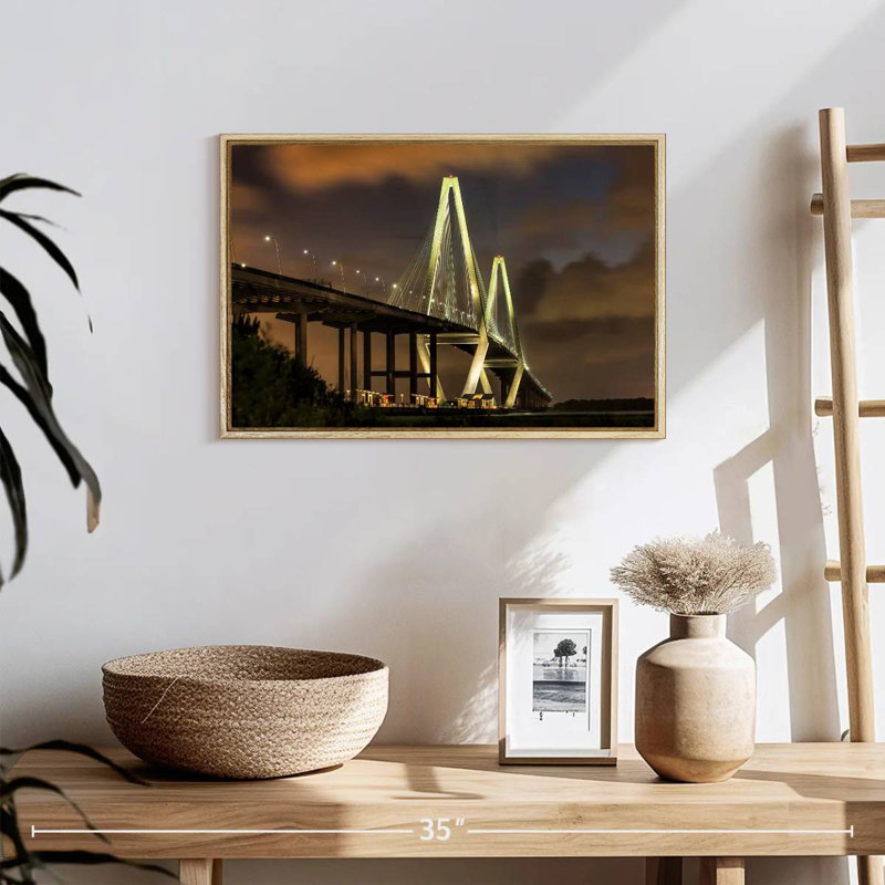Le pont Ravenel à Charleston, Cadre flottant en bois naturel, 19 po x 13 po
