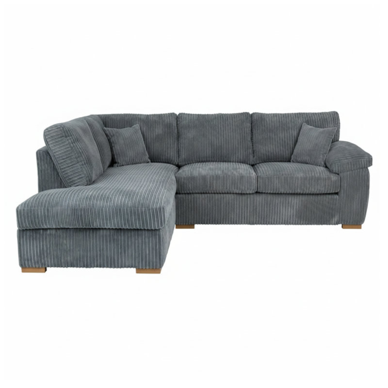 4 Seater Corduroy Sofa & Chaise, Left Hand Facing, Grey
