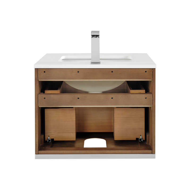 Terra 24'' W Single Vanity, White Quartz/Single Faucet Mount, Brushed Nickel