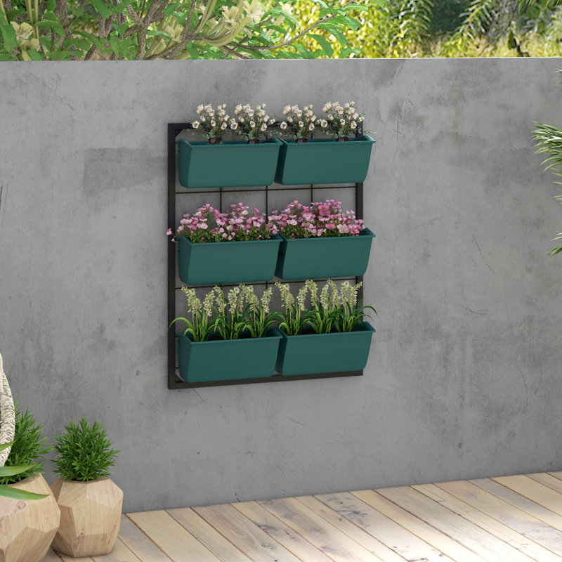Pot à fleurs mural à 3 niveaux avec 6 pots Outsunny pour l'intérieur et l'extérieur, Vert