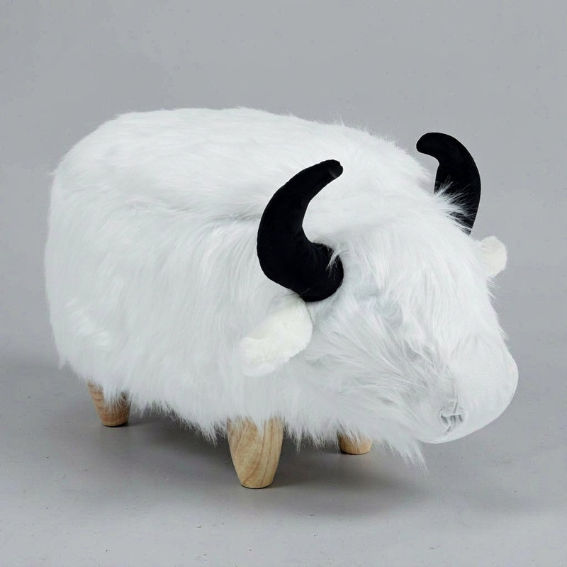 Repose-pieds avec rangement Harry the Buffalo Cow - noir, Blanc, Bois naturel
