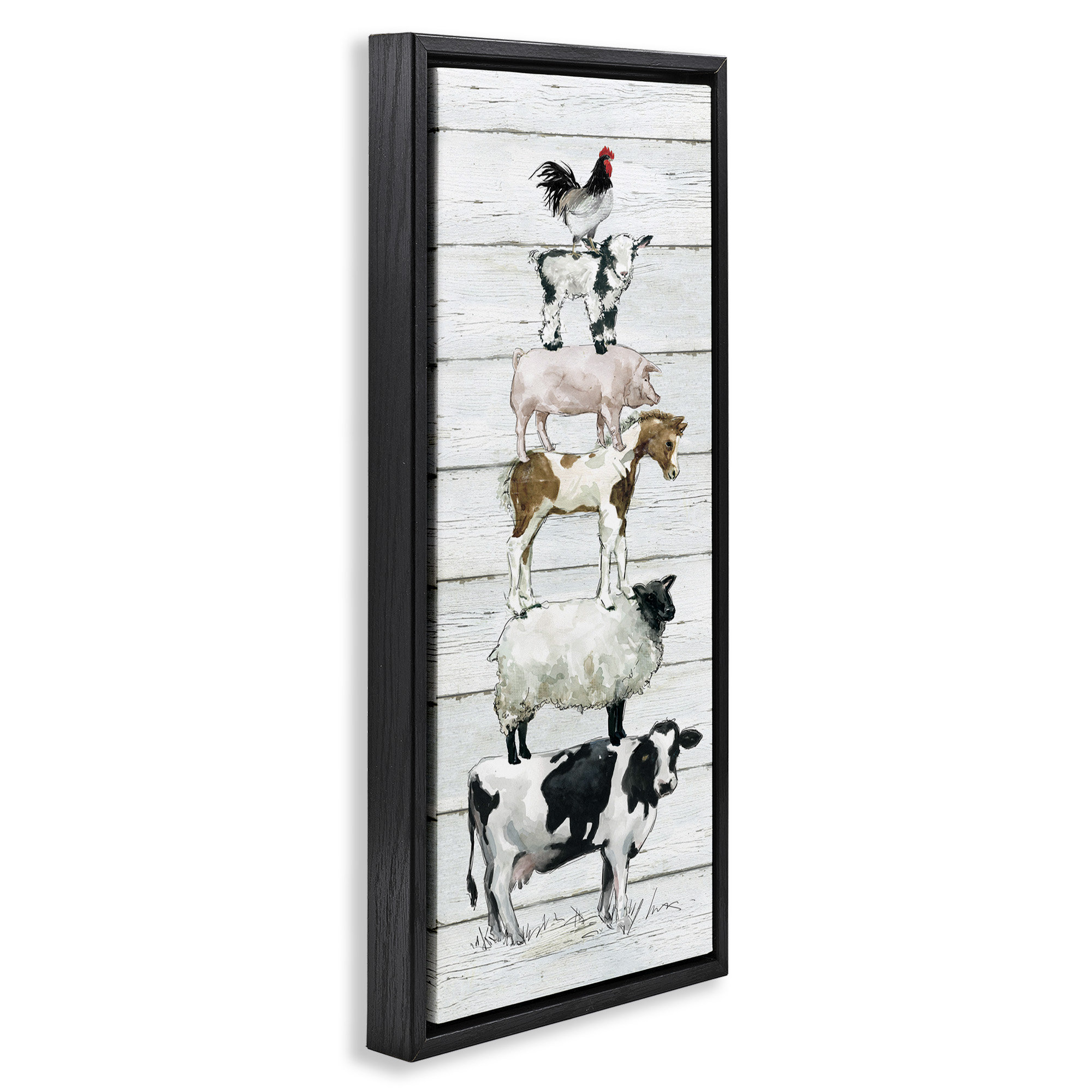August Grove® Country Farm Animal Stack Framed Floater Canvas Wall Art ...