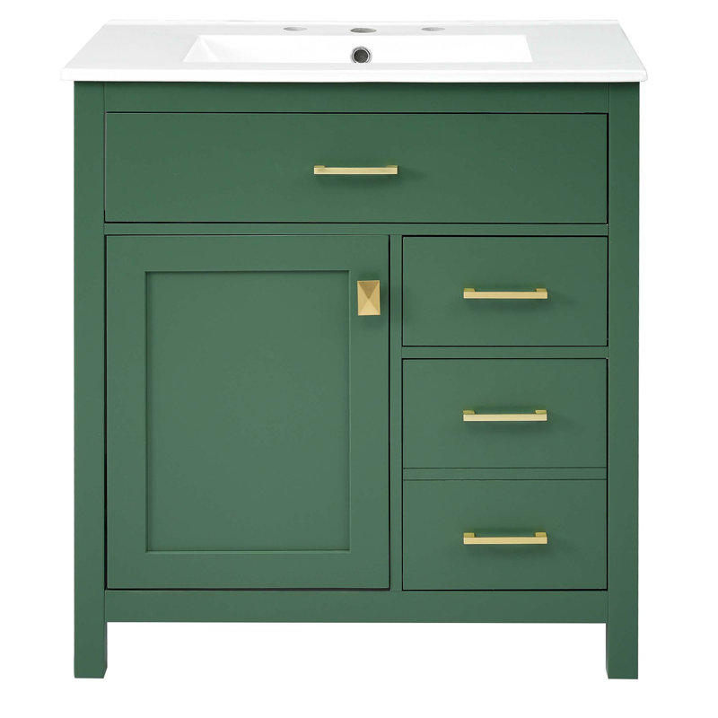 30-Inch Bathroom Vanity with Ceramic Sink, Green