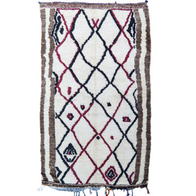 One-of-a-Kind Rectangle 4'8" X 8' 1980s Wool Area Rug Black/Brown/Red