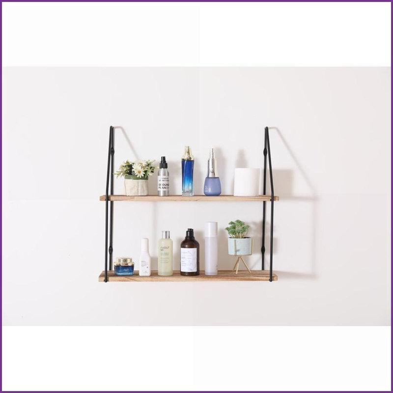 Floating Shelf, 2-Tier Rustic Natural Wood Wall Mounted Storage with Metal Brackets | Natural Wood | Metal &amp; Wood