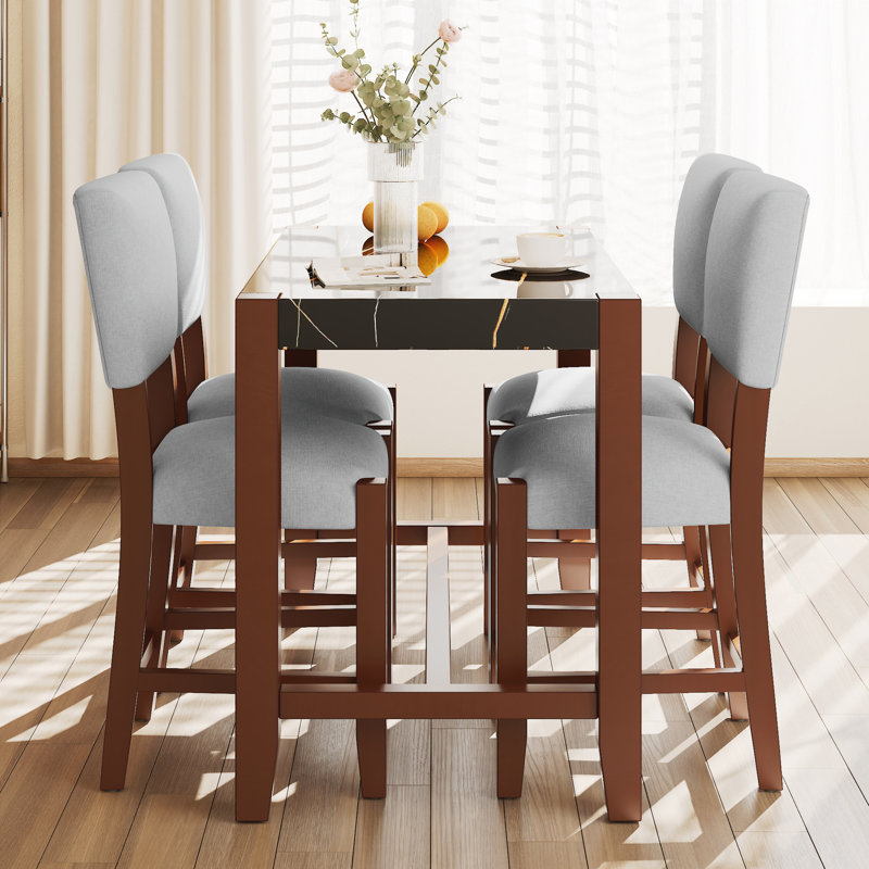 Ensemble de table de salle à manger 5 pièces à hauteur de comptoir, table de bar en faux marbre et 4 chaises rembourrées, ensemble de salle à manger moderne de style Mid-Century pour la salle à manger, cuisine de pub, petite place