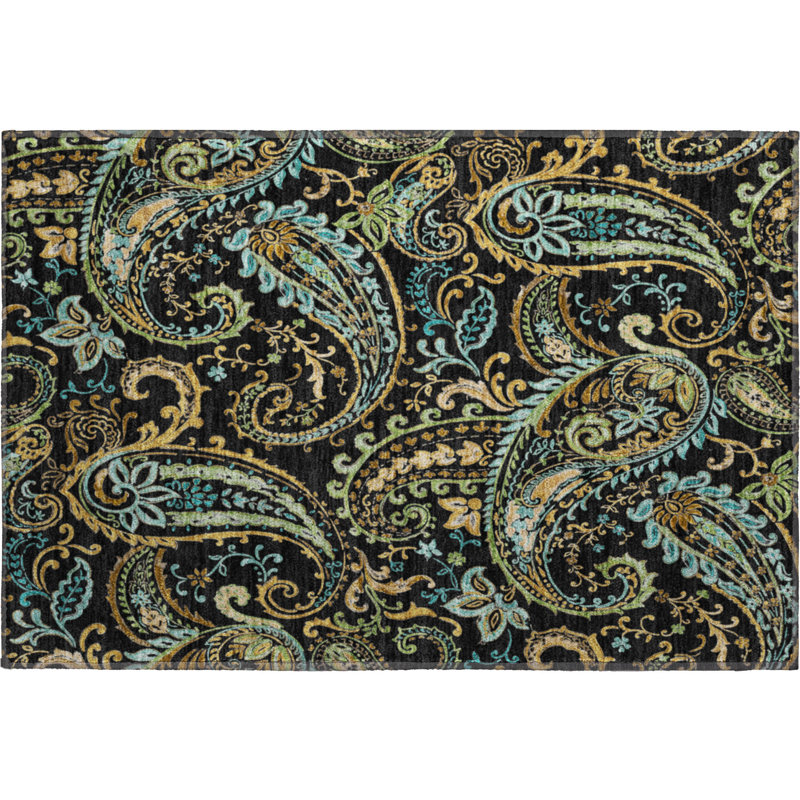 Premium Machine Washable Cerrito AMF533 Black Rug, Rectangle 1'8" x 2'6"