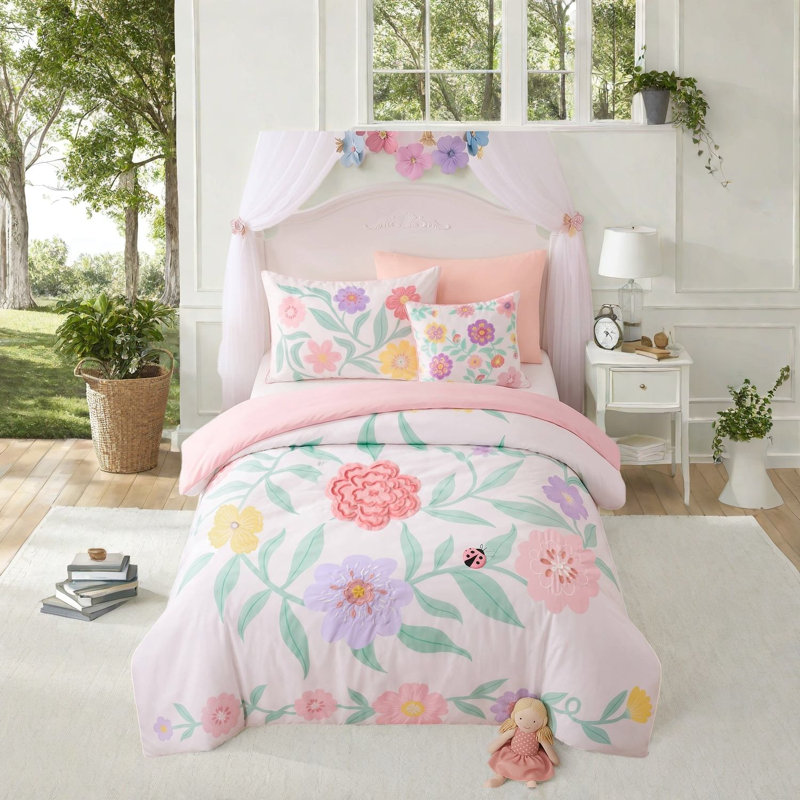 Ensembles de literie à motif floral, ensemble d'édredon 4 pièces pour lit simple TG