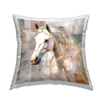Geometric Rustic Horse Outdoor Printed Pillow by Irena Orlov