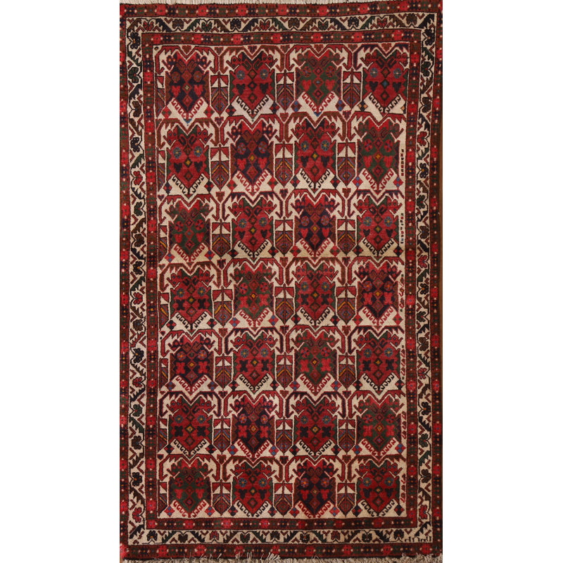 Tapis persan à motif géométrique entièrement fabriqué à la main 3 x 5 Sirjan