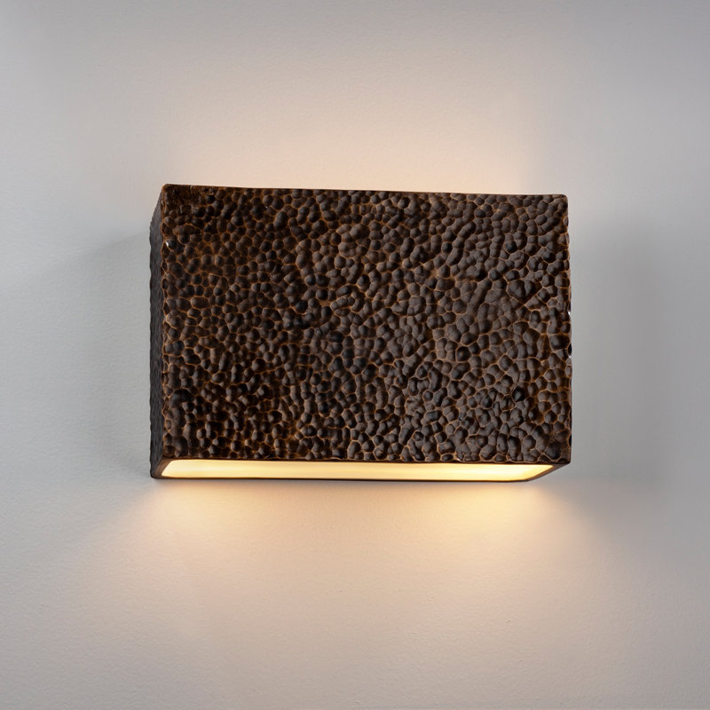 Charlottee Ceramic LED Wall Light, Hammered Brass, 6" H x 10" W x 4" D, No
