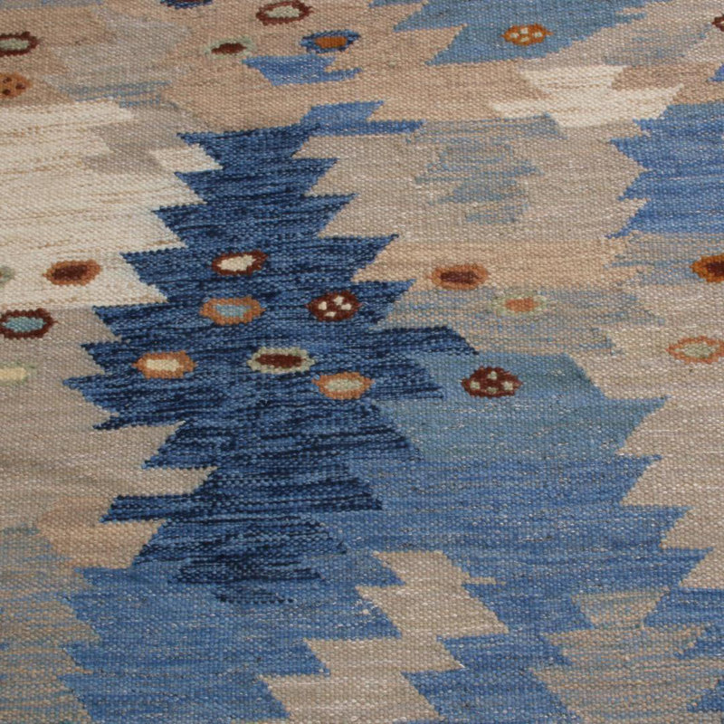 Rug & Kilim’S Scandinavian Geometric Beige Brown And Blue Wool Rug, Rectangle 5' x 8'