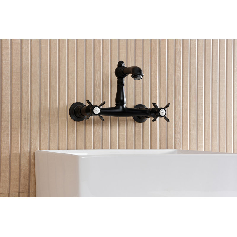 Kingston Brass Essex Two-Handle 2-Hole Wall Mount Bathroom Faucet, Matte Black