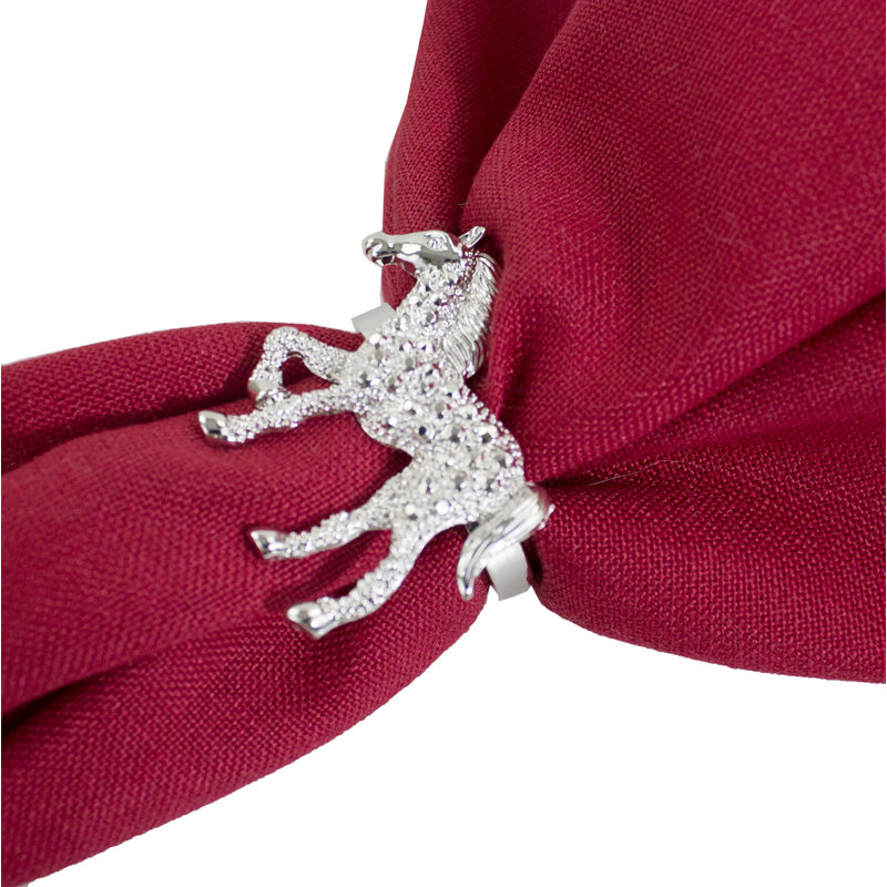 Rond de serviette en métal argenté à motif de chevaux bejewelés, ensemble de 4, Argent
