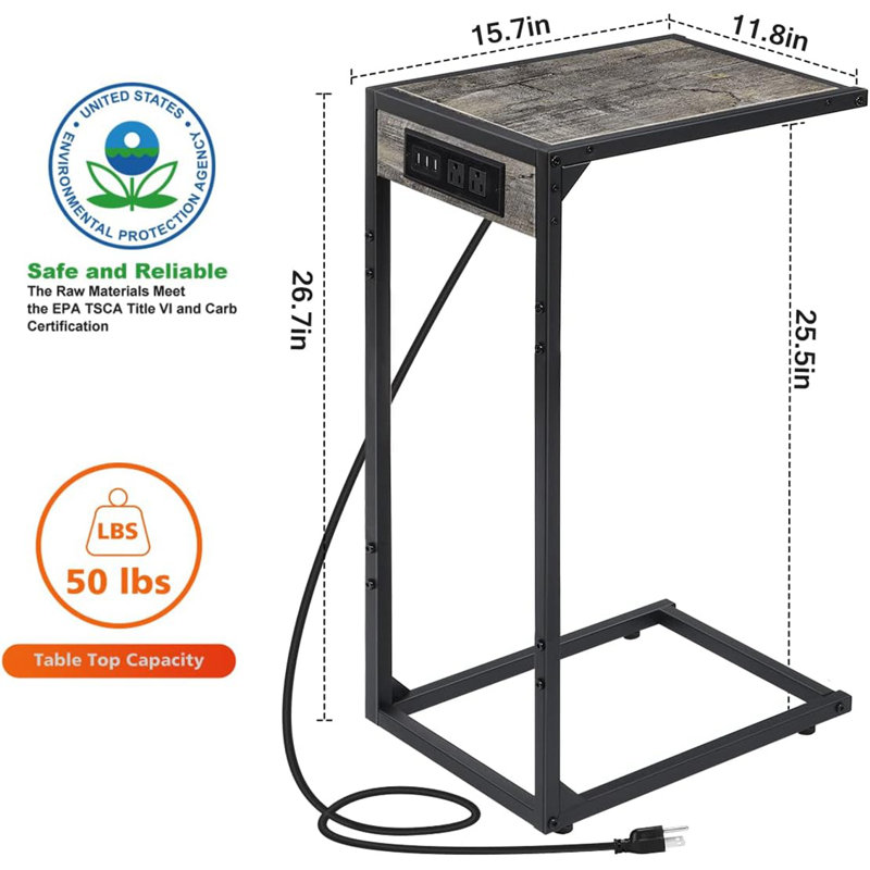 End Table Set and Built-In Outlets, Gray