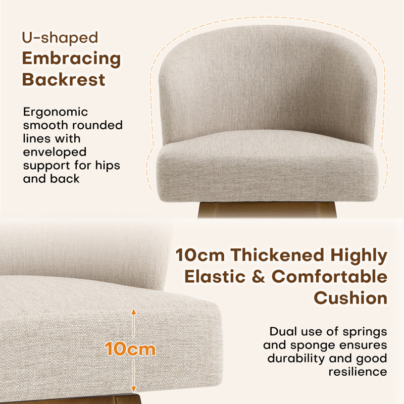 360 Degrees Rotating U-Shaped Wrap Bar Stool, Rubberwood Frame, Load-Bearing Capacity 160 KG, Milk Brown