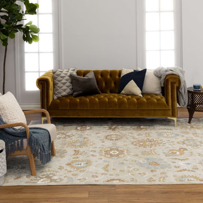 Windermere Karastan Whitehaven Floral Low Pile Stain and Fade Resistant Polyester Indoor Area Rug in Beige