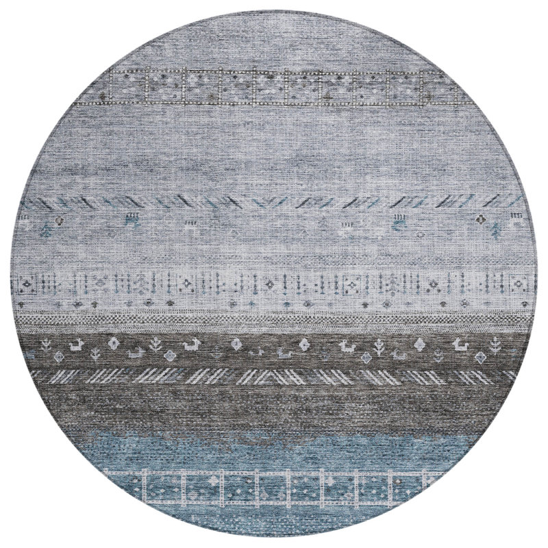 Hilda Blue Washable Indoor-Outdoor Rug - , 2'3" x 7'6"
