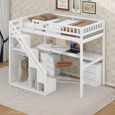  Loft Bed With Two Chest Of Drawers, Desk And Light Strip