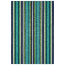Teal Cabana Stripes Versatile Indoor/outdoor Washable Rug Blue, Green  Modern Coastal Stripes Vinyl With Non-slip Latex Backing 