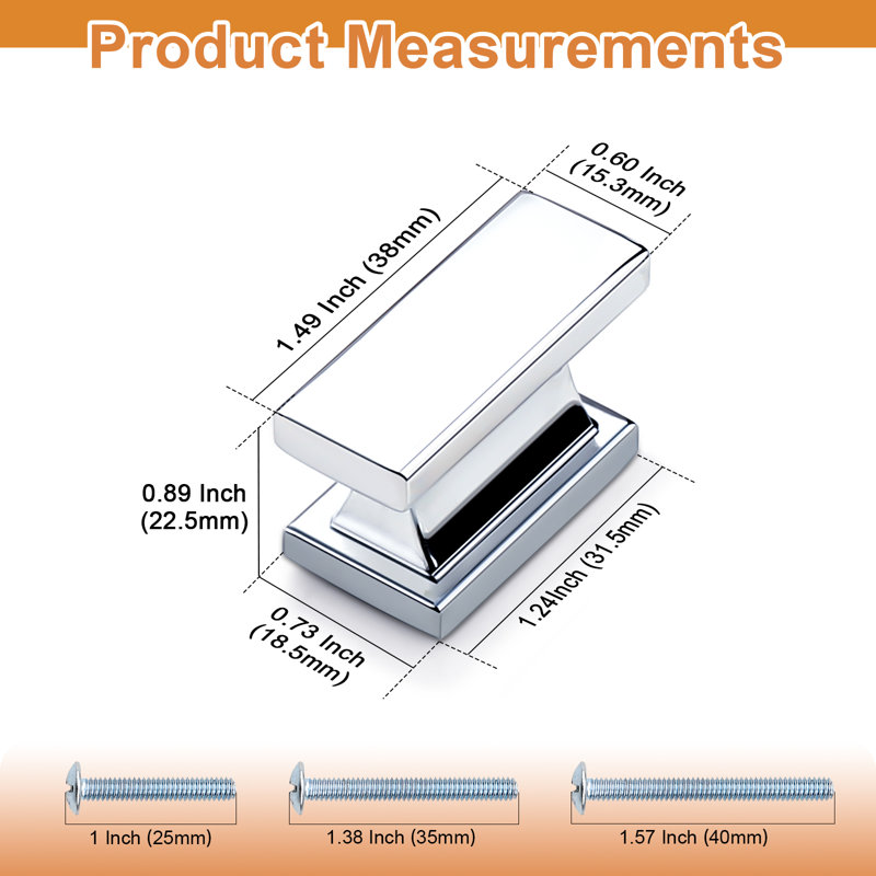 Probrico Single Hole Rectangle Drawer Handles for Kitchen Cabinets, Polished Chrome