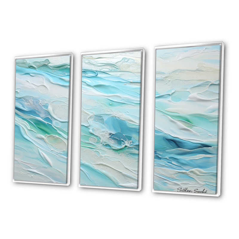Océan charme liquide Art - ensemble de décoration murale océan, H 28 po x l 36 po, Cadre flottant blanc