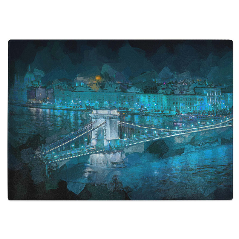 Tempered Glass Chain Bridge in Budapest Chopping Board, 28.5 cm W x 20 cm L