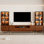 Meuble télé 125,9 po avec bibliothèque pour bibliothèque 55/58/65/70/75 po, meuble télé de style Mid-Century moderne en bois à finition noyer cannelé avec pieds fuselés en bois et bibliothèque en verre éclairé pour le salon