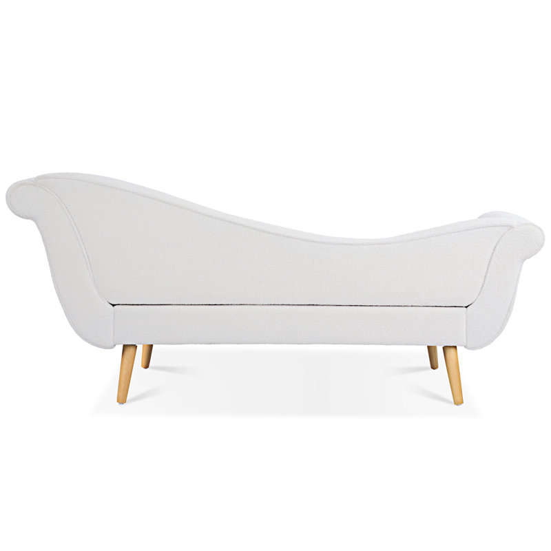 Chaise longue avec accoudoirs à volutes, Blanc, Bois naturel