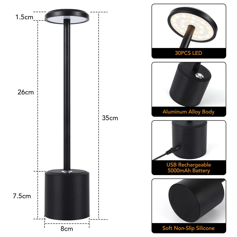 Black Table Lamp,Cordless Table Lamp,Portable LED Desk Lamp