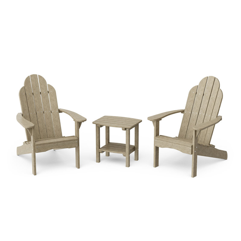 Classic 3-Piece Adirondack Set with Side Table, Weathered Wood