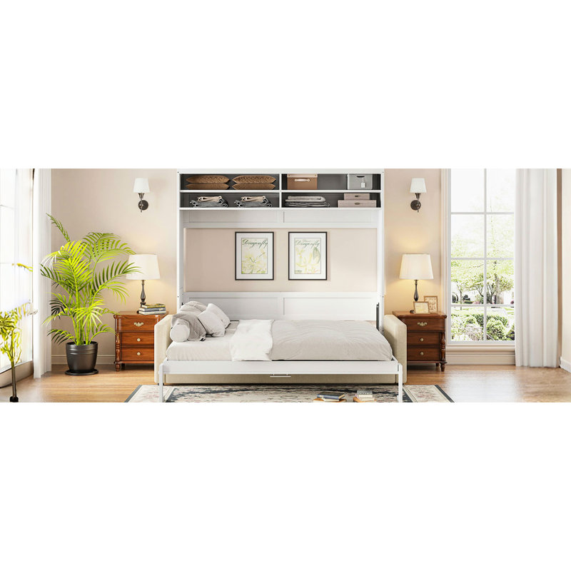 Grand lit avec, blanc - Optimisez votre espace. Conception multifonctionnelle pour plus d'efficacité. Matériaux et contreplaqué. Lit pratique et facile à utiliser. L 61 po x l 93 po x H 86 po. Assemblage requis. Matelas non