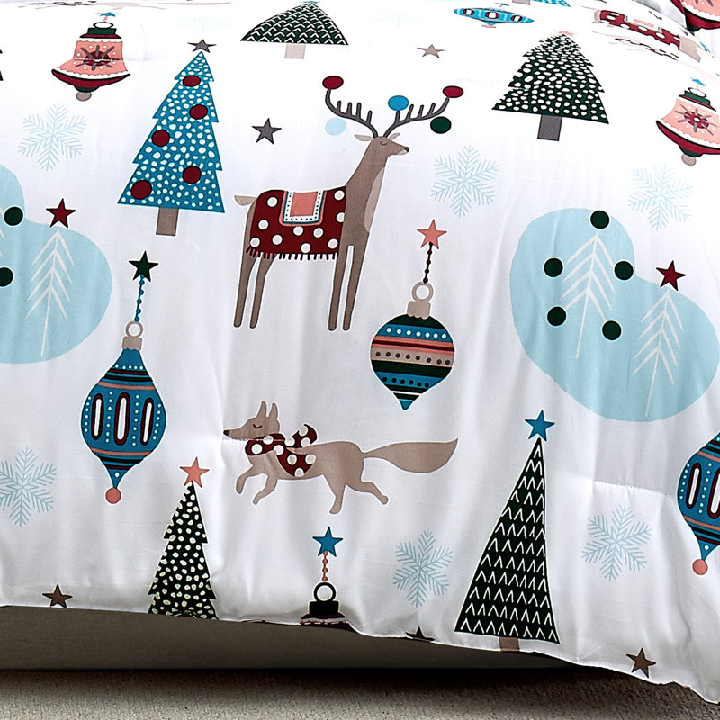 Ensemble d'édredon réversible en microfibre bleu / blanc Winter Wonderland, Édredon de grande taille et 5 pièces supplément