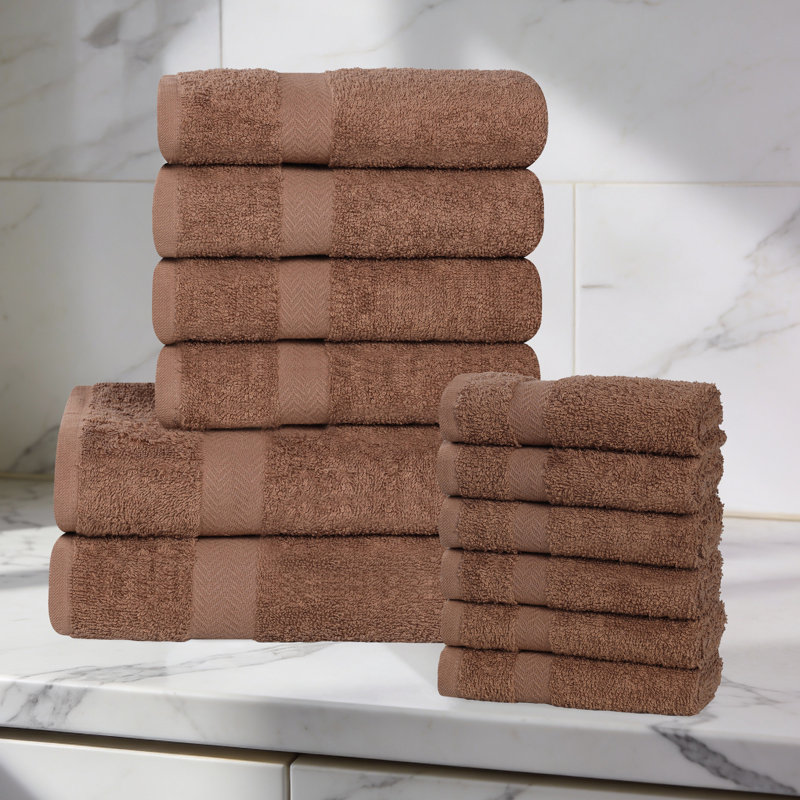 Lightweight Cotton Quick-Drying Bathroom Towel Set, 12 Piece Towel Set, Latte