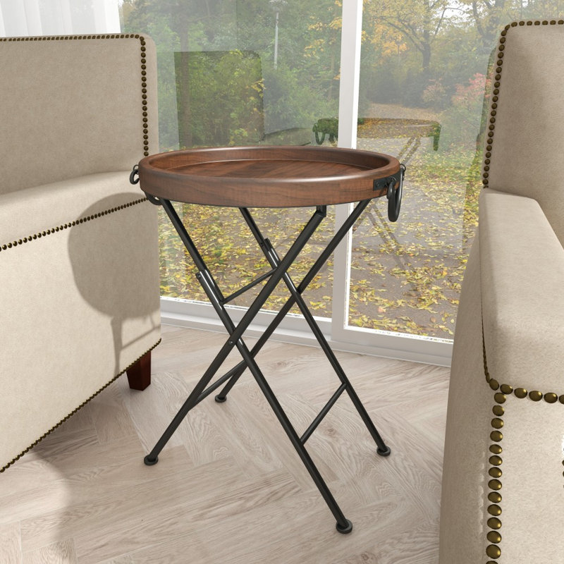 Table d'appoint latérale en métal avec plateau en bois brun