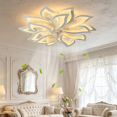 Ventilateur de plafond 35 po avec lumière blanche, ventilateur encastré moderne à DEL avec télécommande et commande APP, ventilateur de plafond décoratif à 15 lumières avec 6 vitesses et 3 lumières à intensité variable pour la chambre à coucher, le salon et la salle à manger