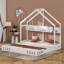 Lit plateforme simple en bois, deux lits partagés avec tablettes et garde-corps