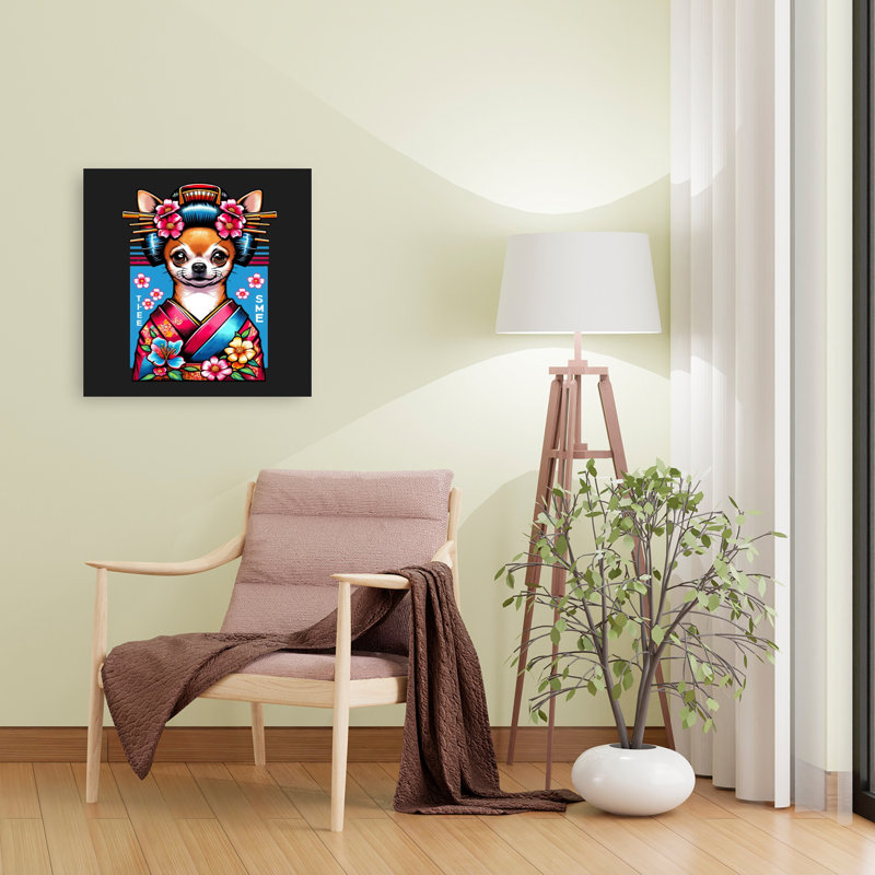 Mignon chihuahua Geisha coloré, élégant, portrait de chien cerise traditionnel, art mural, H 24 po x l 24 po