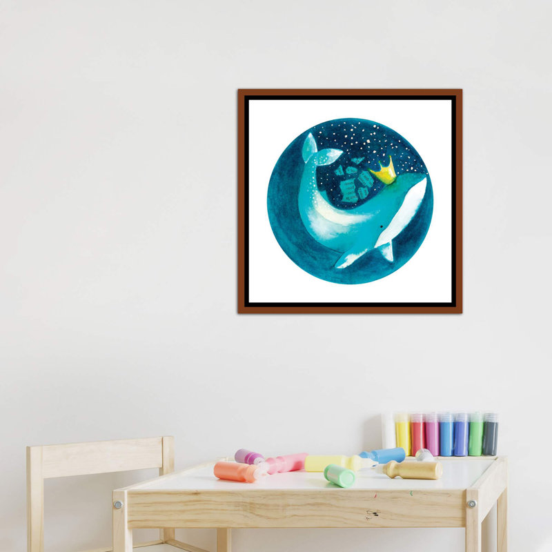 Baleine magique II - impression, Toile avec cadre brun, Pas de tapis, H 26 po x l 26 po x P 1,5 po