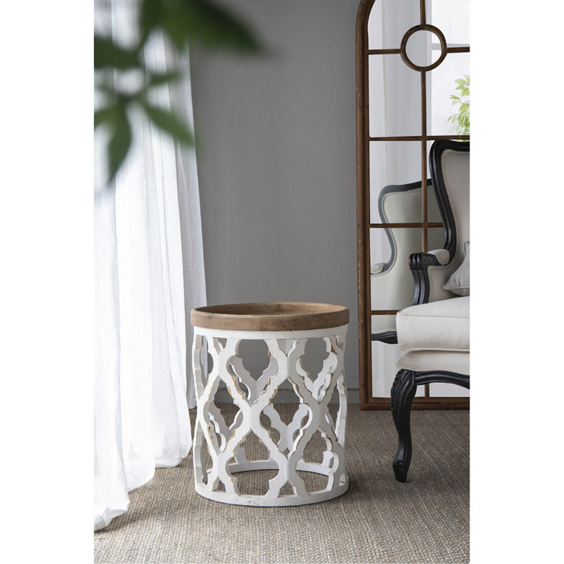 Grande table d'appoint 23 po blanche vieillie