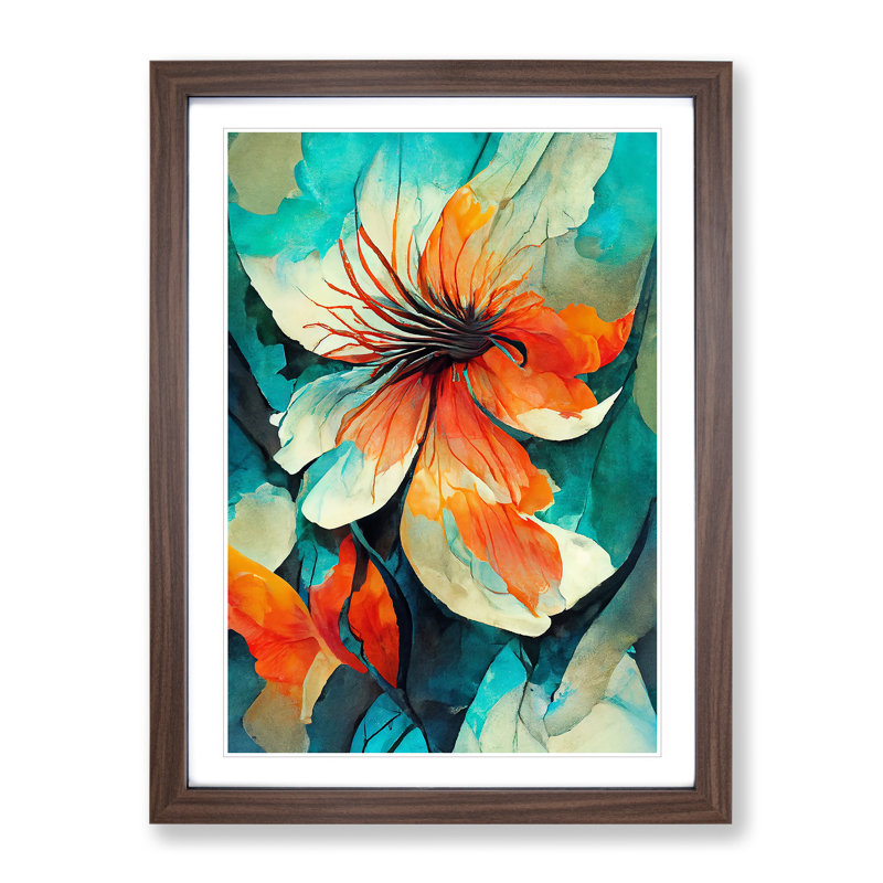 Pretty Abstract Floral No.5 - Single Picture Frame Painting, 64cm H x 46cm W x 2cm D, Walnut Framed