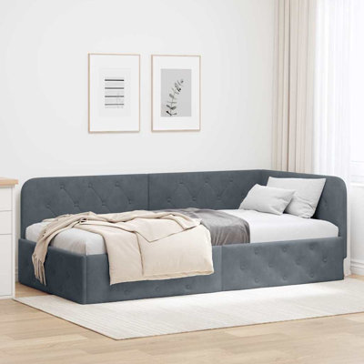  Structure de lit d'angle en velours gris foncé 39,37 x 79,92 po