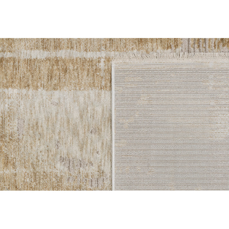 Tapis abstrait en polyester tissé à la machine en or, Rectangle 9 pi x 12 pi