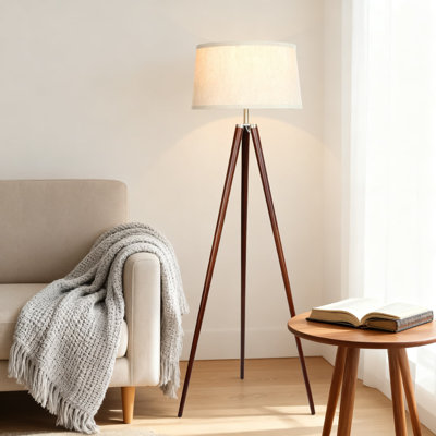 Lampe sur pied à DEL avec base en trépied en bois, lampe sur pied moderne de style Mid-Century pour le salon, la chambre à coucher et le bureau avec ampoule écoénergétique