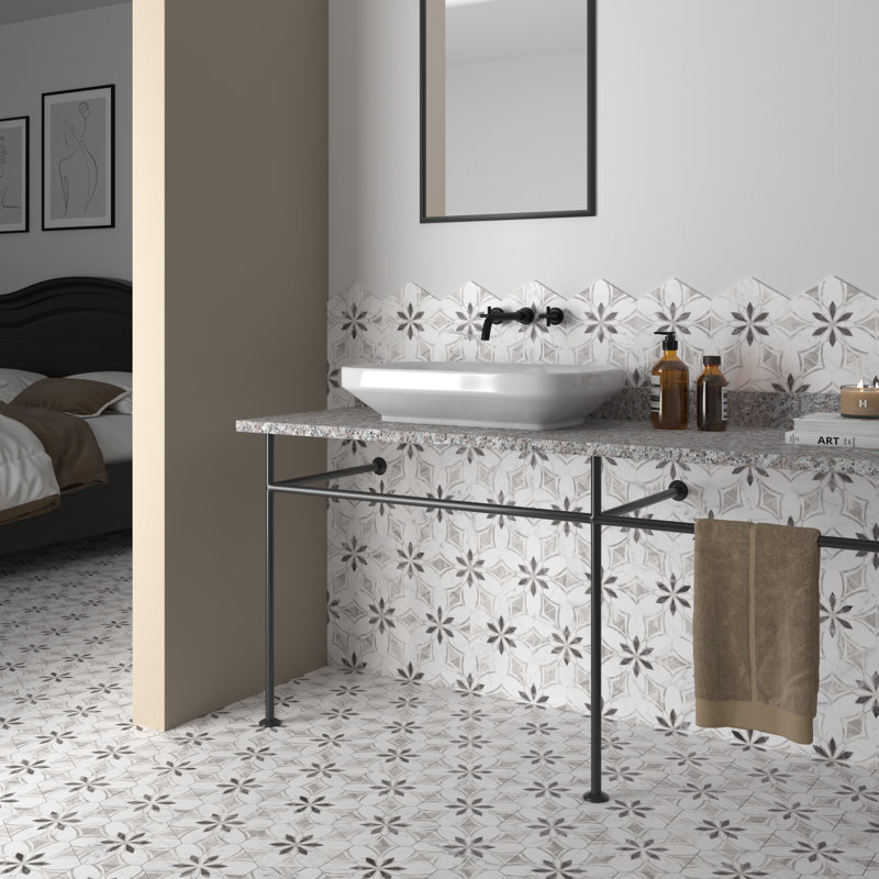 Carreau de porcelaine à motif hexagonal 7 po x 8 po Classico Bardiglio, Lumière