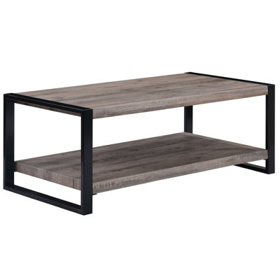 Rectangular Rustic Brown Coffee Table With Shelf, Wooden Furniture For Living Room Look, Storage