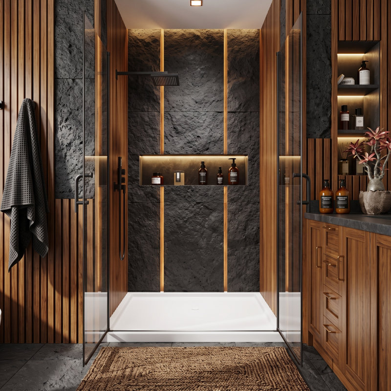 Porte de douche à double pivot sans cadre de 46 à 48 po x H 72 po, panneaux de verre pivotant vers l'intérieur et l'extérieur de 180 °, ouverture jusqu'à 41 1/8 po